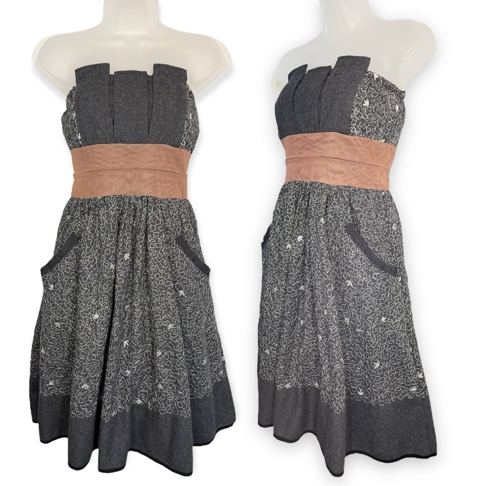 Rina Dhaka Wool Blend Embroidered Fit & Flare Dress w/ Pockets Size Small